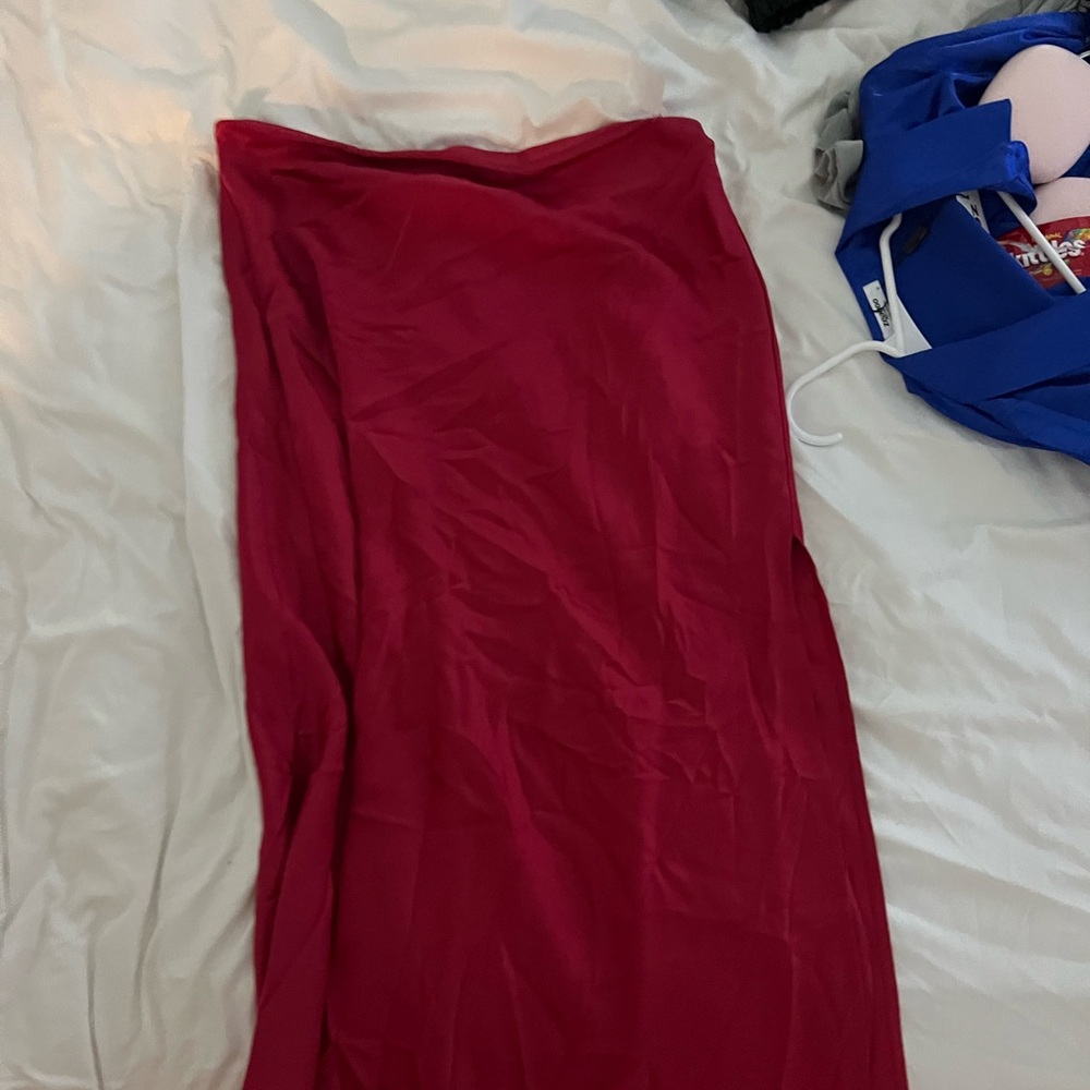 Red silk slip skirt